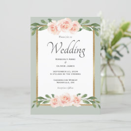 Sage Green Waterverf Floral Wedding Kaart