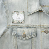 Sage Green Waterverf Flowers Large Square Naamplaatje (In situ)