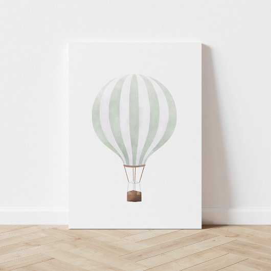  Sage Green Waterverf Hot Air ballon Canvas Afdruk