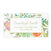 Sage Green Waterverf laat roze Oranje bloemen Etiket (Voorkant)