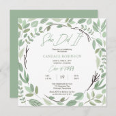 Sage Green Waterverf Leaf Lijst Graduation Party Kaart (Voorkant / Achterkant)