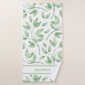 Sage Green Waterverf Leaves en Name Badhanddoek (Badhanddoek)
