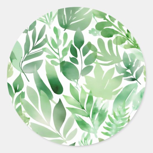 Sage Green Waterverf Leaves Ronde Sticker (Voorkant)