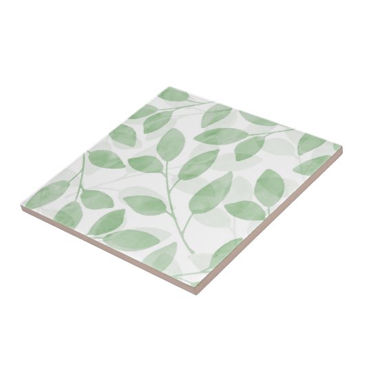 Sage Green Waterverf Leaves Tegeltje (Zijkant)
