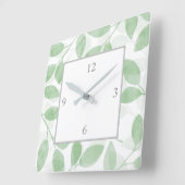 Sage Green Waterverf Leaves Vierkante Klok (Hoek)