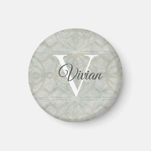 Sage Green Waterverf Monogram Naam Magneet (Voorkant)