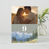 Sage Green Waterverf Mountain Foto Tafelnummer (Staand voorkant)