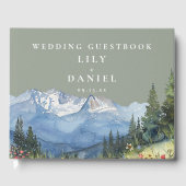 Sage Green Waterverf Mountain Wedding Foto Gast Gastenboek (Voorkant)