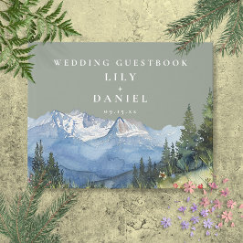 Sage Green Waterverf Mountain Wedding Foto Gast Gastenboek