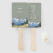 Sage Green Waterverf Mountain Wedding Programma Handwaaier (Voorkant en achterkant)