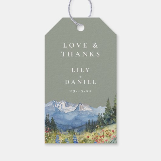 Sage Green Waterverf Mountain Wildflower Wedding Cadeaulabel (Voorkant)
