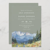 Sage Green Waterverf Mountain Wildflower Wedding Kaart (Voorkant / Achterkant)