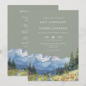 Sage Green Waterverf Mountain Wildflower Wedding Kaart (Voorkant / Achterkant)