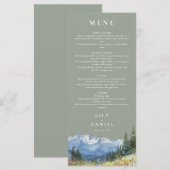 Sage Green Waterverf Mountain Wildflower Wedding Menu (Voorkant / Achterkant)