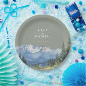 Sage Green Waterverf Mountain Wildflower Wedding Papieren Bordje (Feest)