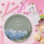 Sage Green Waterverf Mountain Wildflower Wedding Papieren Bordje (Feest)