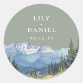 Sage Green Waterverf Mountain Wildflower Wedding Ronde Sticker (Voorkant)