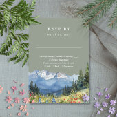 Sage Green Waterverf Mountain Wildflower Wedding RSVP Kaartje