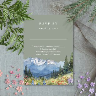 Sage Green Waterverf Mountain Wildflower Wedding RSVP Kaartje