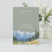Sage Green Waterverf Mountain Wildflower Wedding RSVP Kaartje (Staand voorkant)