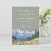 Sage Green Waterverf Mountain Wildflower Wedding Save The Date (Staand voorkant)