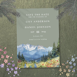 Sage Green Waterverf Mountain Wildflower Wedding Save The Date