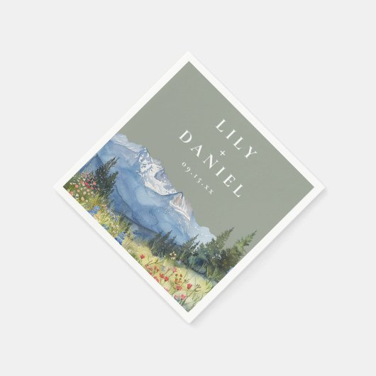 Sage Green Waterverf Mountain Wildflower Wedding Servet (Hoek)