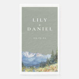 Sage Green Waterverf Mountain Wildflower Wedding Servet