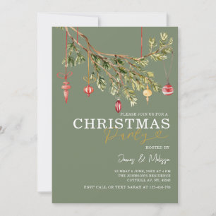 Sage Green Waterverf Ornament Kerstfeest Kaart