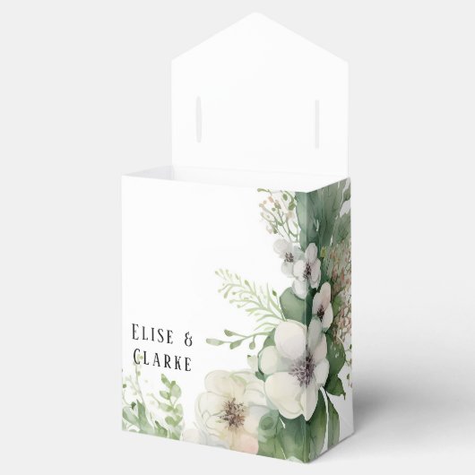 Sage Green Waterverf Peony Wedding Bedankdoosjes (Geopend)