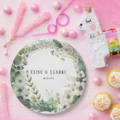 Sage Green Waterverf Peony Wedding Papieren Bordje (Feest)