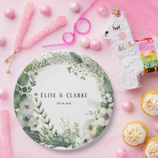 Sage Green Waterverf Peony Wedding Papieren Bordje (Feest)