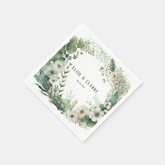 Sage Green Waterverf Peony Wedding Servet (Hoek)