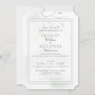 Sage Green Waterverf Pewter Willow Branch Save The Date