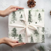 Sage Green Waterverf Pine Trees & Plaid Christmas Cadeaupapier