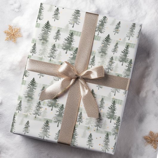 Sage Green Waterverf Pine Trees Wrapping Paper | Cadeaupapier
