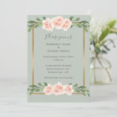 Sage Green Waterverf Romantic Floral Wedding Kaart (Staand voorkant)