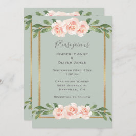 Sage Green Waterverf Romantic Floral Wedding Kaart