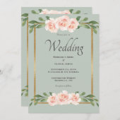 Sage Green Waterverf Romantic Floral Wedding Kaart (Voorkant / Achterkant)