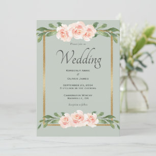 Sage Green Waterverf Romantic Floral Wedding Kaart