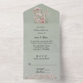 Sage Green Waterverf Roze Pioenbruiloft All In One Uitnodiging (Binnen)