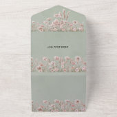 Sage Green Waterverf Roze Pioenbruiloft All In One Uitnodiging (Buitenkant)