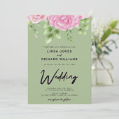 Sage Green Waterverf Rozen Weddenschap Kaart (Staand voorkant)