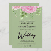 Sage Green Waterverf Rozen Weddenschap Kaart (Voorkant / Achterkant)