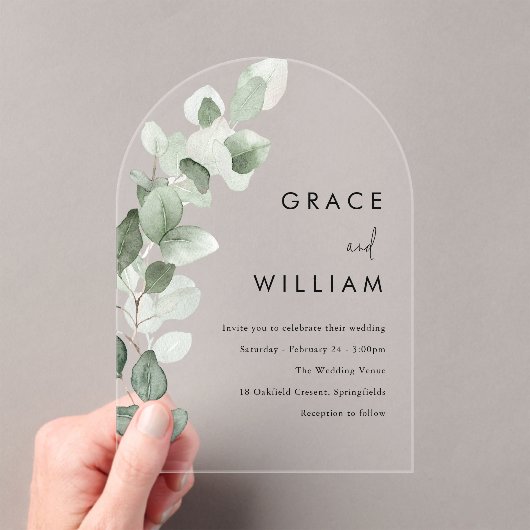 Sage Green Waterverf verlaat moderne bruiloft Acryl Uitnodigingen (Insitu (Draagbaar))