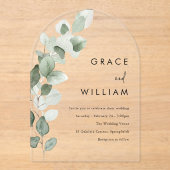 Sage Green Waterverf verlaat moderne bruiloft Acryl Uitnodigingen (Voorkant)