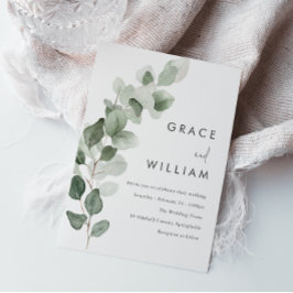 Sage Green Waterverf verlaat moderne bruiloft Kaart