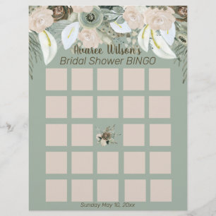Sage Green Waterverf Vrijgezellenfeest Bingo Flyer