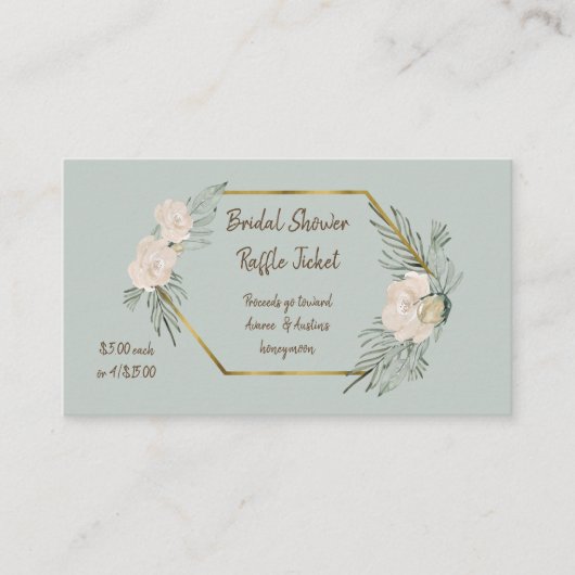 Sage Green Waterverf Vrijgezellenfeest Raffle Tick Informatiekaartje (Voorkant)