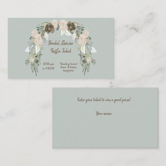 Sage Green Waterverf Vrijgezellenfeest Raffle Tick Informatiekaartje (Voorkant / Achterkant)